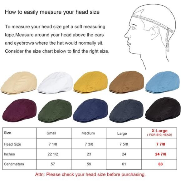 BOTVELA Men Cotton Twill Newsboy Flat Ivy Driving Hat Fitted Cap - Picture 7 of 8